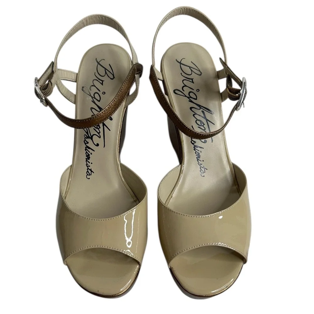 Brighton Sandals Women's 9‎ Shoe Flame Beige Open Toe Platform Wedge Ankle Strap